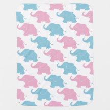 Pink and Blue Elephants Baby Blanket