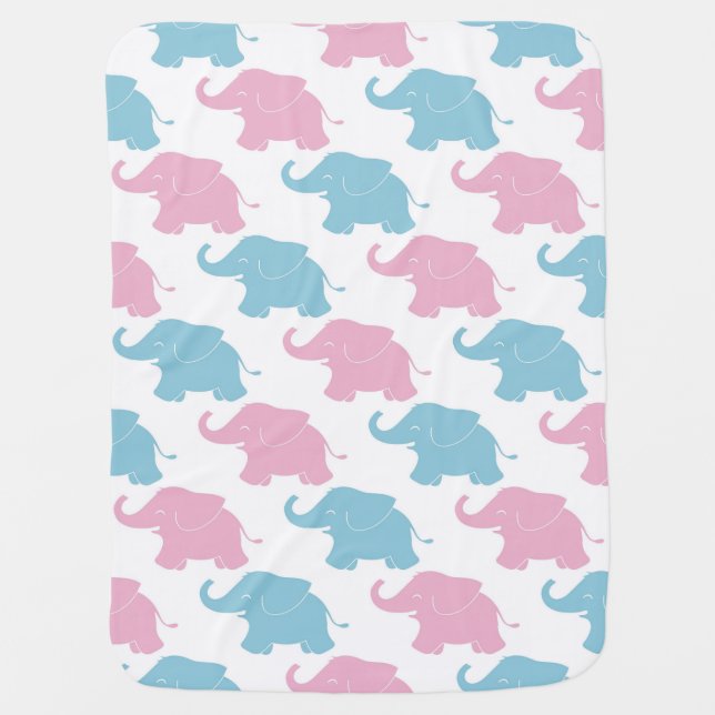 Pink and Blue Elephants Baby Blanket (Front)