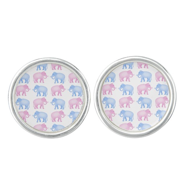 Pink and Blue Elephants Gender Reveal Cufflinks (Front)