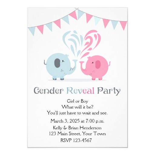 Pink and Blue Elephants Gender Reveal Invitation | Zazzle