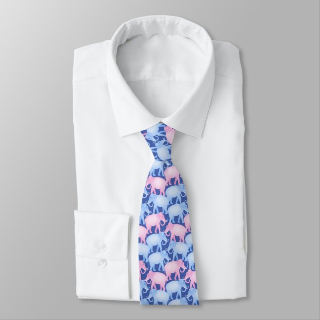 Pink and Blue Elephants Gender Reveal Party Father Neck Tie (Tied)