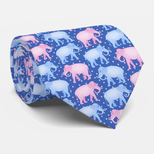 Pink and Blue Elephants Gender Reveal Party Neck Tie