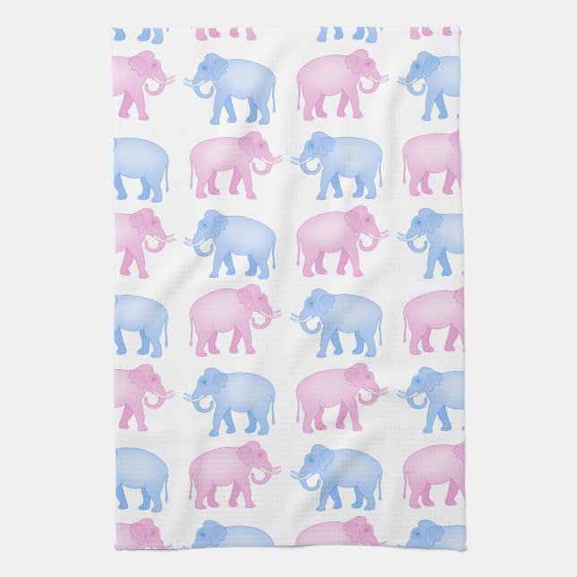 Pink and Blue Elephants Gender Reveal Towel (Vertical)