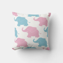Pink and Blue Elephants Throw Pillow