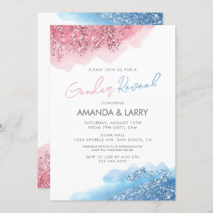 Pink and Blue Faux Glitter Gender Reveal Invitation