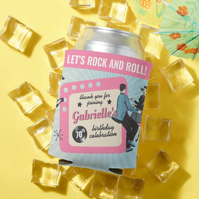 Pink and Blue Fifties Rockabilly Birthday Party  Can Cooler (In Situ Summer)