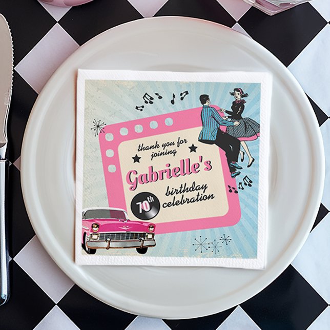 Pink and Blue Fifties Rockabilly Birthday Party Napkins (Hey all you cool cats! It’s definitely time to party 50s style.)