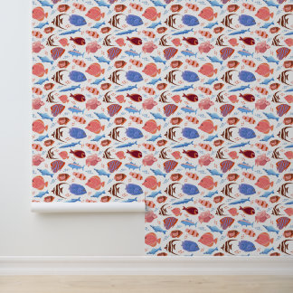 pink and blue fish pattern wallpaper