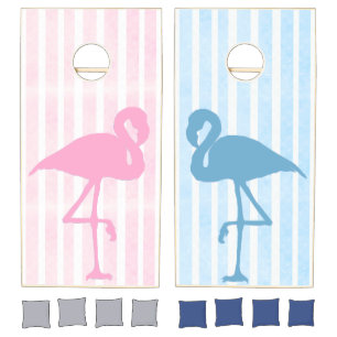 Pink and Blue Flamingo Tropical Corn Hole Game