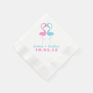 Pink and Blue Flamingos Beach Wedding Paper Napkins