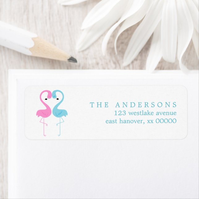 Pink and Blue Flamingos Label (Insitu)