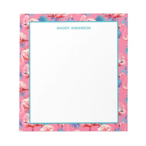 Pink And Blue Flamingos Tropical Pattern Monogram Notepad