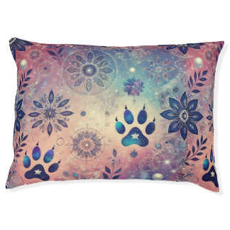 Pink and Blue Floral and Paw Prints Pet Bed