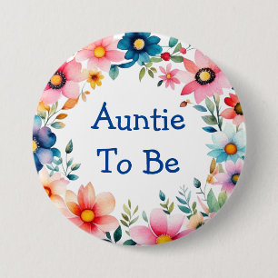 Pink and Blue Floral Auntie to be Baby Shower Button