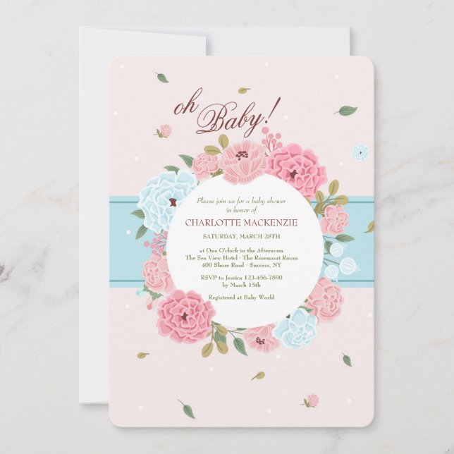 Pink and Blue Floral Baby Shower Invitation (Front)