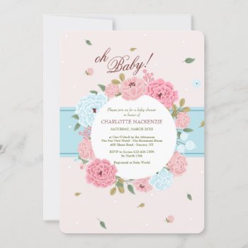 Pink And Blue Floral Baby Shower Invitation by CottonLamb at Zazzle