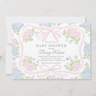 Pink and blue Floral Baby Shower Invitation, Invitation