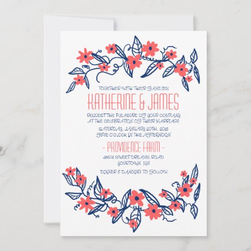 Pink and Blue Floral Banners Wedding Invitation