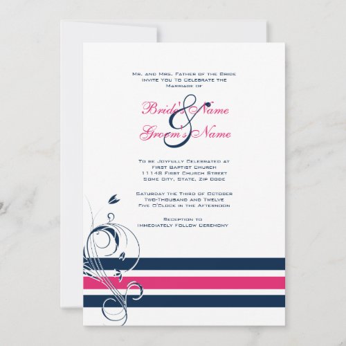 Pink and Blue Floral Bars Wedding Invitation