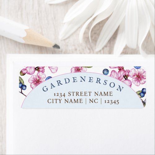 Pink and Blue Floral Berries Watercolor Label