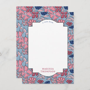 Pink and Blue Floral Block Print Boy Birthday Note Card