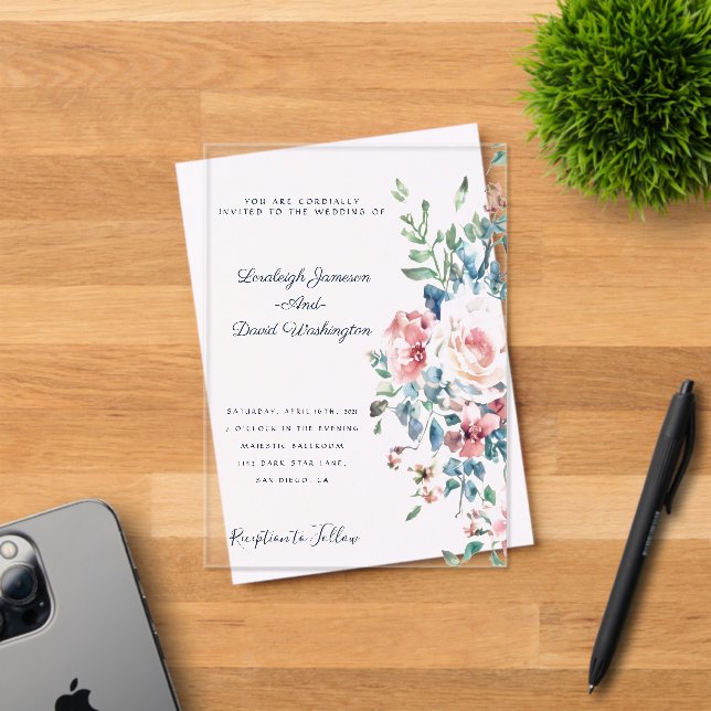 Pink and blue floral border Wedding Invitation (Insitu (Invitation Card))
