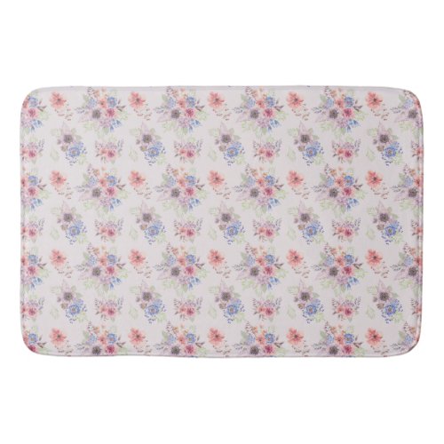 Pink and Blue Floral Bouquets Bath Mat