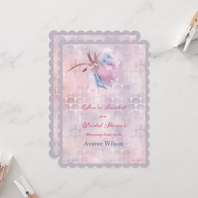 Pink and Blue Floral Bridal  Shower Invitation (Front/Back In Situ)
