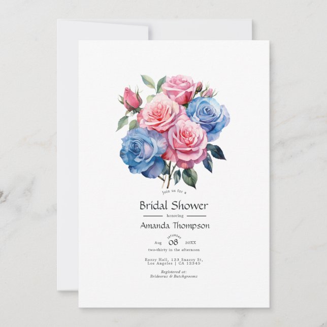 Pink and Blue Floral Bridal Shower Invitation (Front)