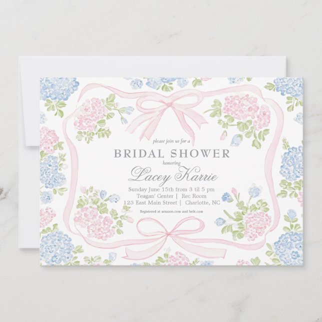 Pink and blue Floral Bridal Shower Invitation,  Invitation (Front)