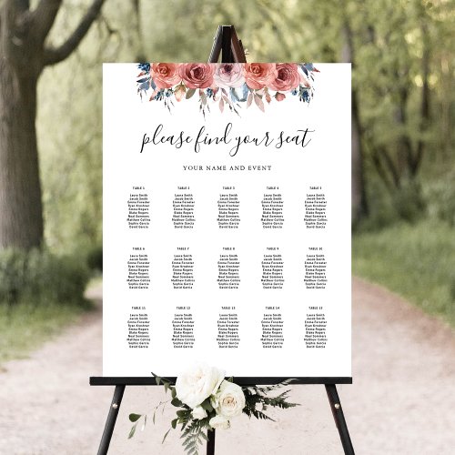 Pink and Blue Floral Elegant Seating Chart Sign
