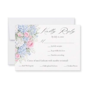 Pink and Blue Floral Garden Meal Choice Wedding RSVP Card