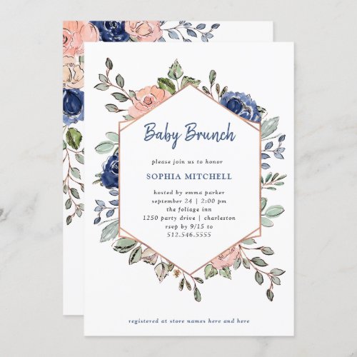 Pink and Blue Floral Geometric  Baby Brunch Invitation