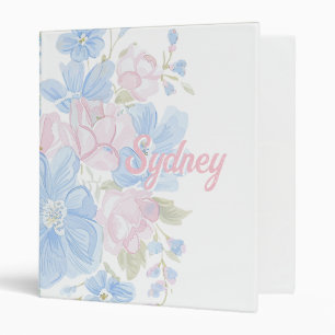 Pink and Blue Floral Grandmillennial   Name 3 Ring Binder