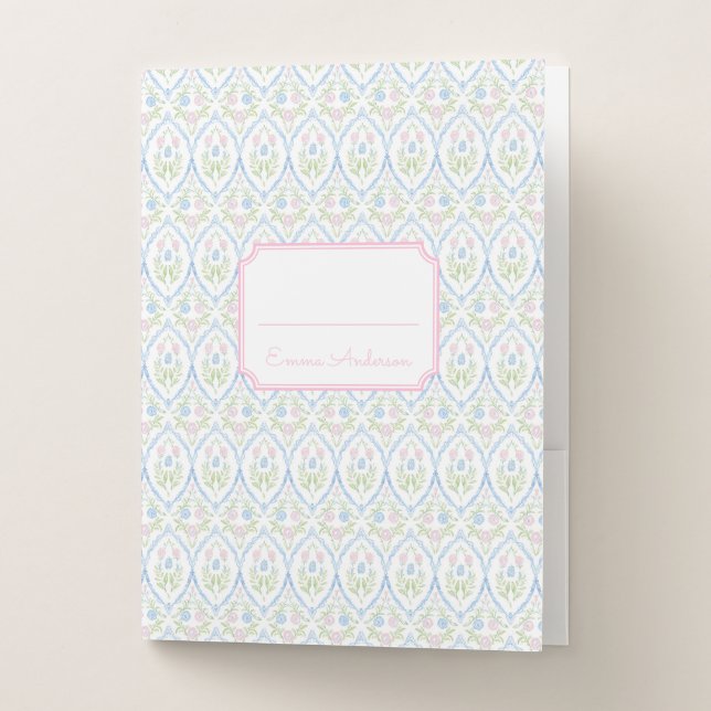 Pink and Blue Floral Grandmillennial Pocket Folder (Front)