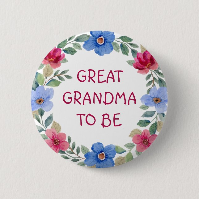 Pink and Blue Floral Great Grandma Baby Shower  Button (Front)