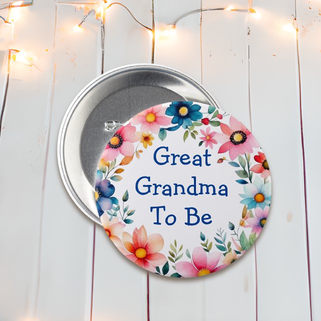 Pink and Blue Floral Great Grandma Baby Shower Button (Creator Uploaded)