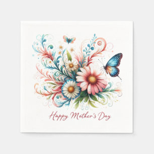 Pink and blue floral Happy Mother's Day Napkins