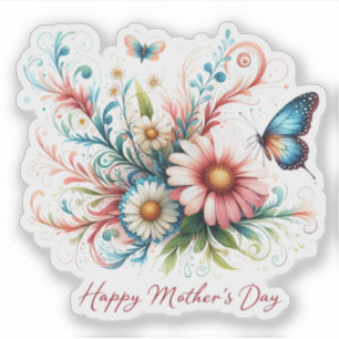 Pink and blue floral Happy Mother's Day Sticker