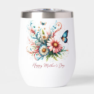 Pink and blue floral Happy Mother's Day Thermal Wine Tumbler