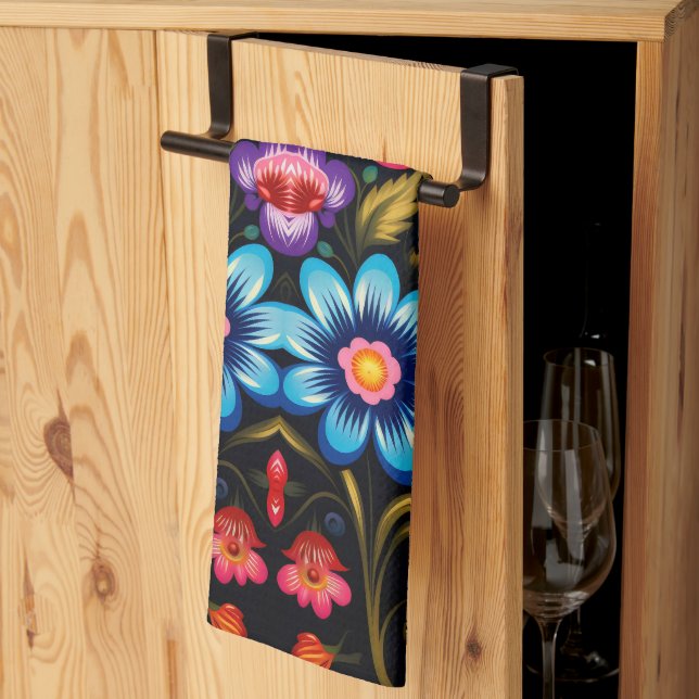 Pink and blue floral kitchen towel (Thirds Fold)