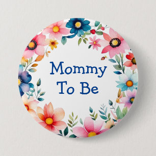 Pink and Blue Floral Mom to be Baby Shower Button