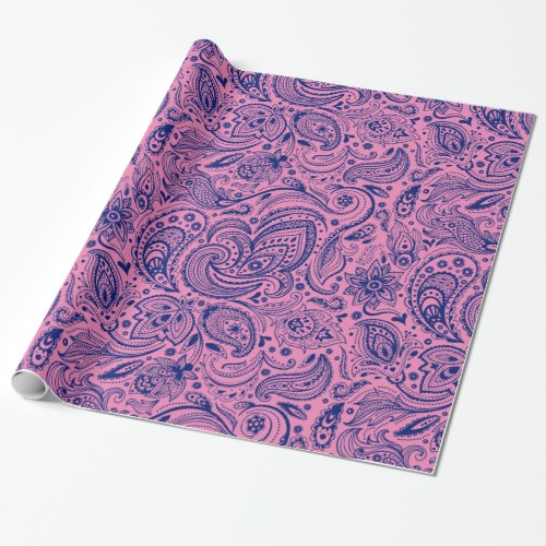 Pink And Blue Floral Paisley Pattern Wrapping Pap Wrapping Paper