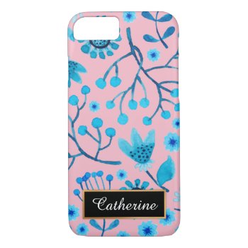 Pink And Blue Floral Pattern Personalized Iphone 8/7 Case by CoolestPhoneCases at Zazzle