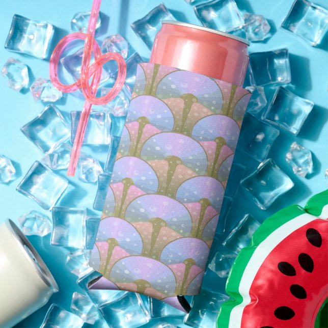 Pink and blue floral pattern seltzer can cooler (In Situ Summer)