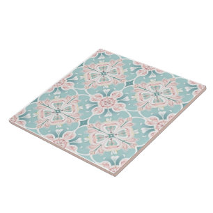 Pink and Blue Floral Pattern Tile