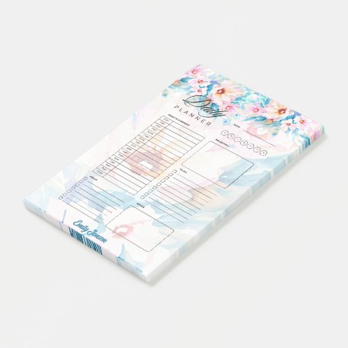 Pink and blue  floral personalized planner post_it notes