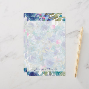 Pink and blue floral personalized stationery