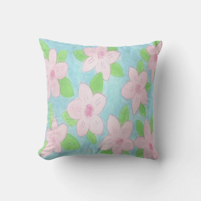 Pink and Blue Floral Pillow (Front)