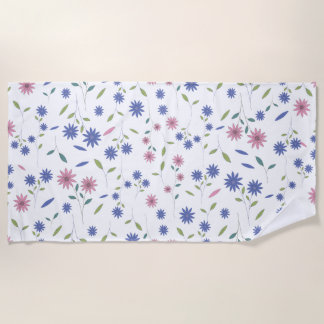 Pink and Blue Floral Seamless Pattern Beach Towel